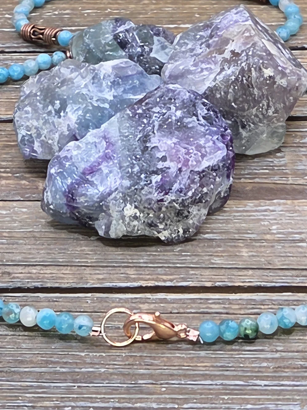 Hemimorphite And Copper Beaded Necklace With Sandstone Scarab Pendant
